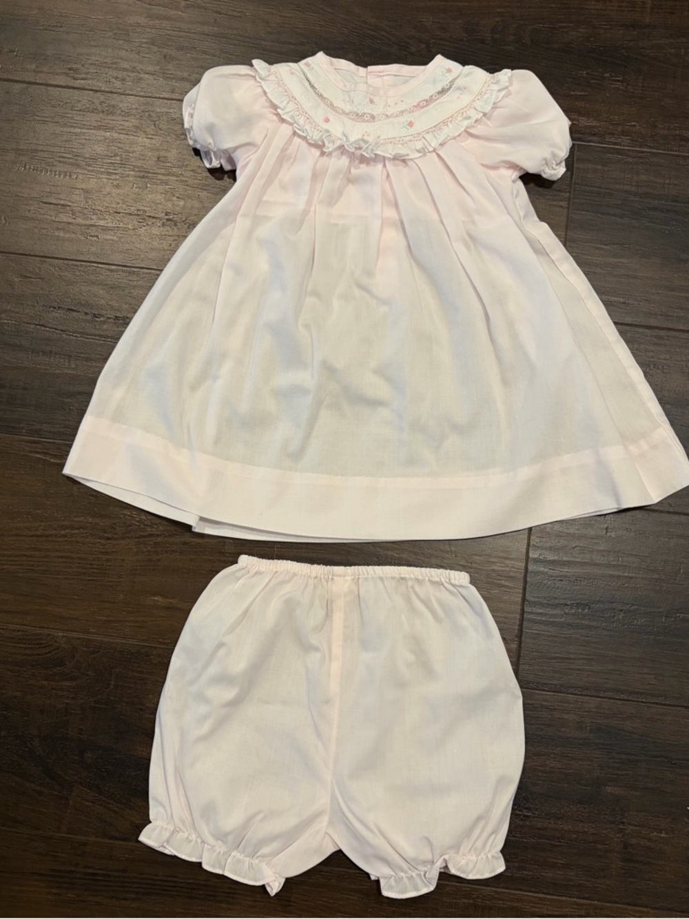 Petit Ami Baby Dress Set 3M Pink Embroidered Bloomers Heirloom